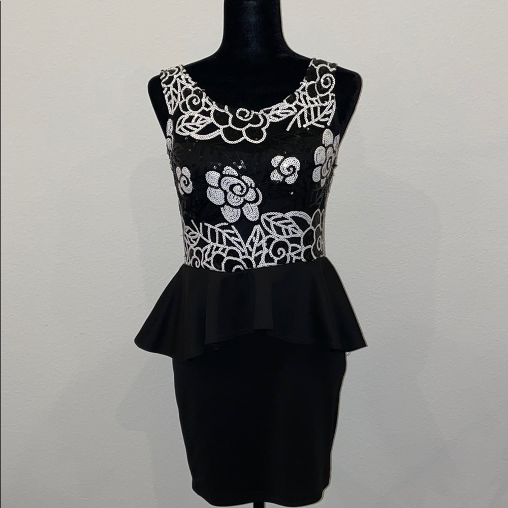 Love Culture Black & White Sequin Peplum Dress